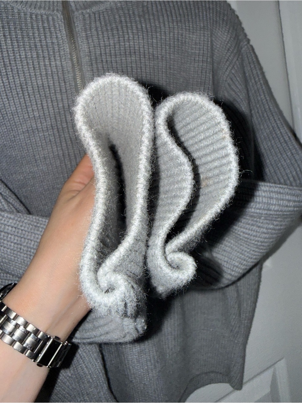 COS Light Gray Ribbed Half-Zip Sweater - Picture 5 of 9
